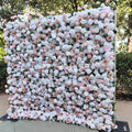 2024 Custom 5D Artificial Silk Roll-Up-Flower-Wall Panels White Pink Peony Cloth for Wedding Decor Wedding Wall Decorations Free Shipping