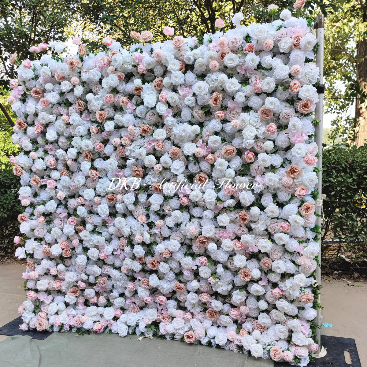 2024 Custom 5D Artificial Silk Roll-Up-Flower-Wall Panels White Pink Peony Cloth for Wedding Decor Wedding Wall Decorations Free Shipping