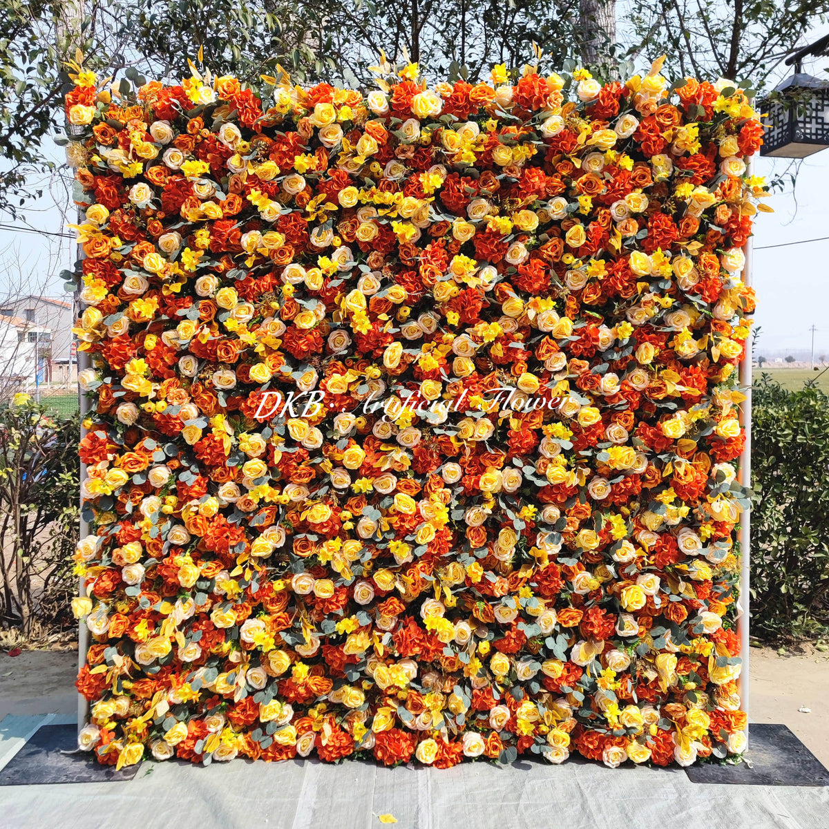 2025 New Valar Flowers Wall 8ft X 8ft Artificial Silk Yellow Flower Wall Backdrop Roll Realistic for Mother's Day Back School Free Shipping