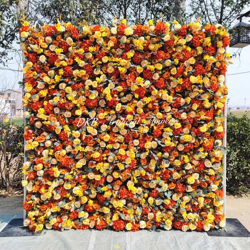 2025 New Valar Flowers Wall 8ft X 8ft Artificial Silk Yellow Flower Wall Backdrop Roll Realistic for Mother's Day Back School Free Shipping