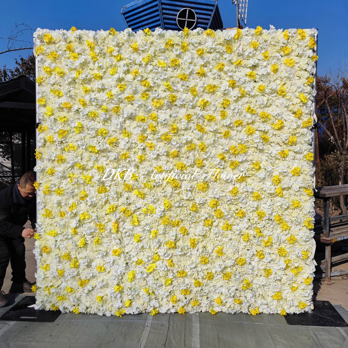 2025 new flower wall backdrop 8ft x 8ft stands yellow silk rose flower wall 3-d artificial flower panel Free Shipping