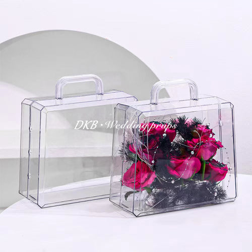2026 Red Rose Flower Acrylic Box Handbag Hot Sale Valentines Day Gift Acrylic Flower Box with LED Light Separate Gift - Free Shipping