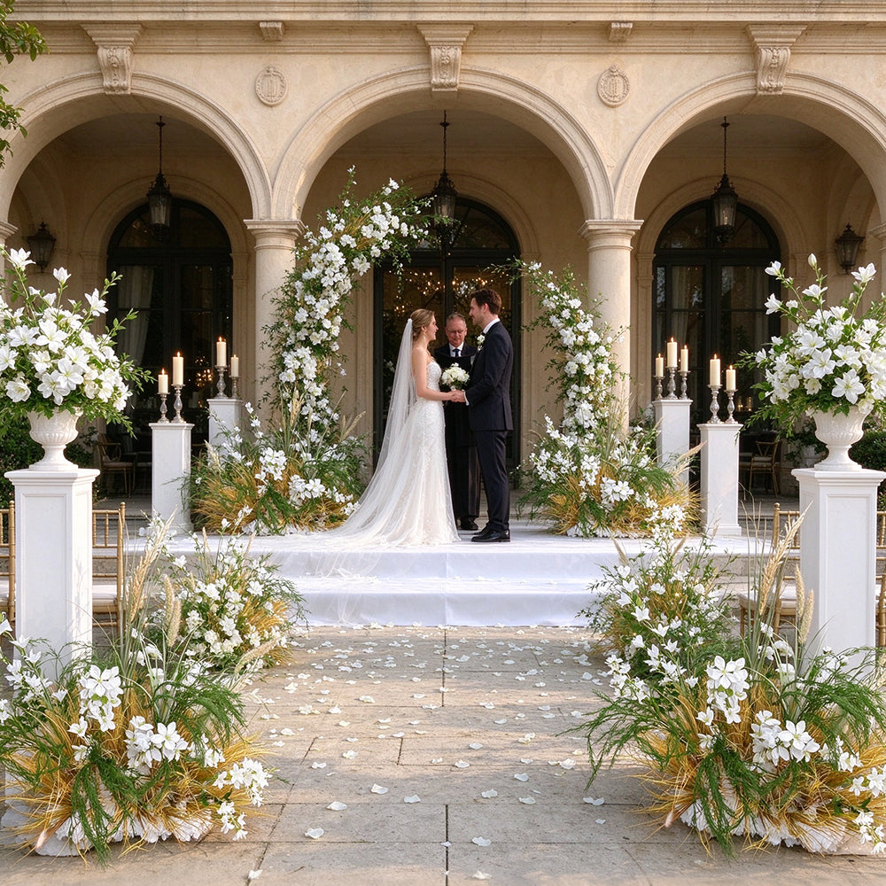 2027 Fashion Fall Wedding Flower and Plants Arrangement Brown and White Wedding Aisle Flower Wedding Entrance Decoration - Free Shipping
