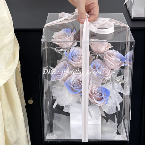 Acrylic Transparent Flower Box Gradient Blue Rose Mother’s Day Bouquet Box Rose Flower Box for Party and Events Gift - Free Shipping