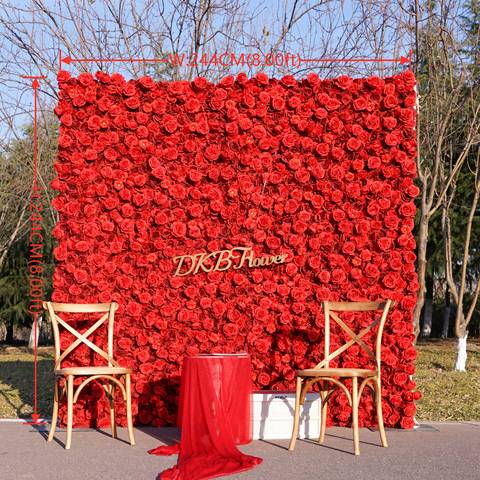 Best Selling Red Roll up Fabric Flower Wall for Wedding Event Decoration Free Shipping