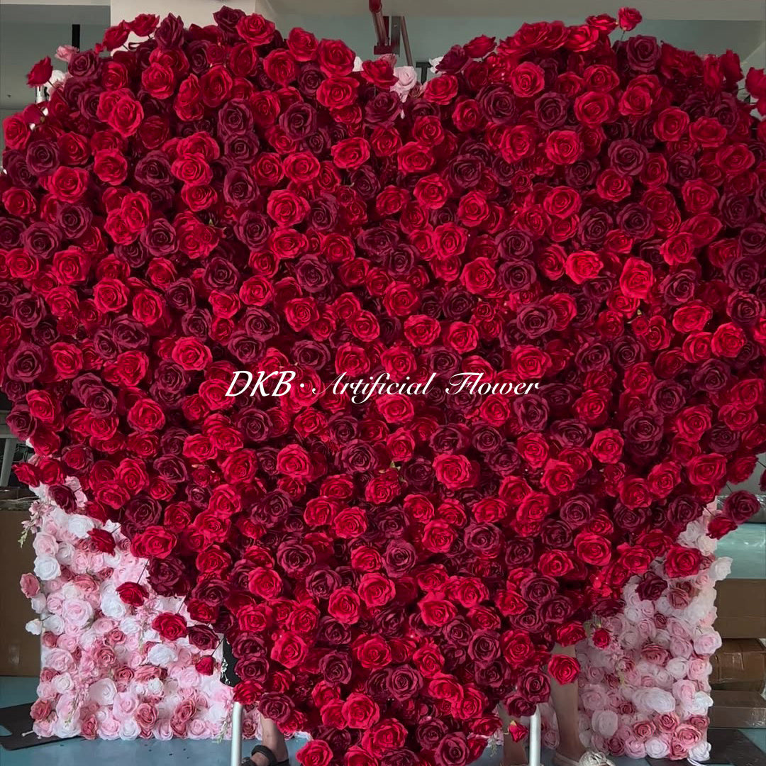 Custom 3d 5d Flower Backdrop Wall Decoration Artificial Red Silk Rose Roll up 8\*8 ft Flower Wall Backdrop Free Shipping
