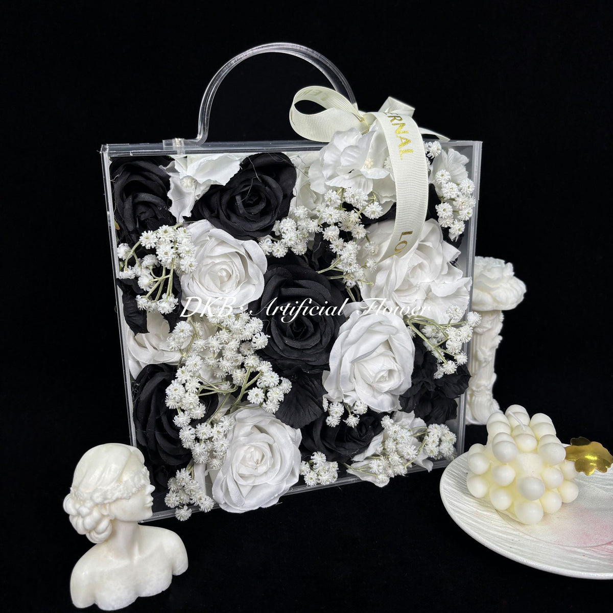 Custom Artificial Flower Gift Anniversary Gift Square Flower Arrangement High End Modern Clear Acrylic Flower Box for Girlfriend - Free Shipping