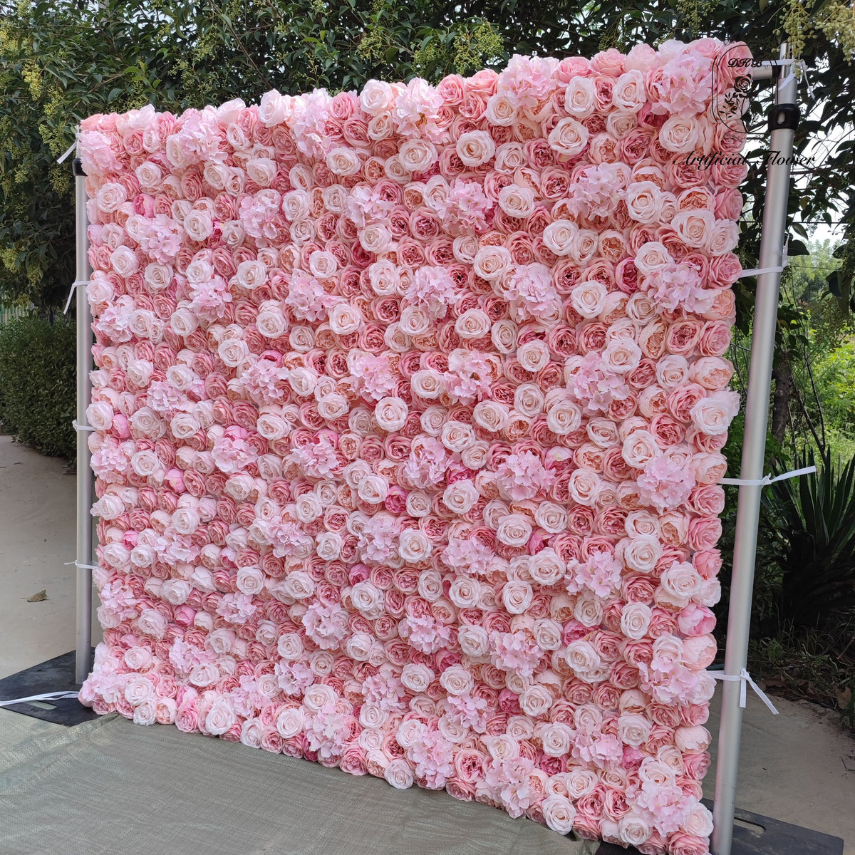Custom HQ007 3D Cloth Flower Wall Wedding Christmas Artificial Silk Rose Panel Backdrop Decorative Pink Artificial Flower Wall Free Shipping