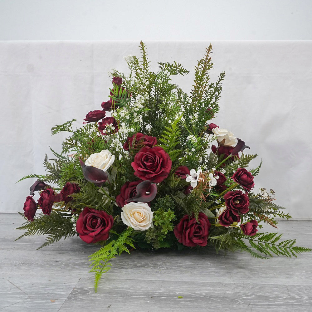 Customized Burgundy Red Rose and Greenry Plants Wedding Aisle Decorations Flowers 60cm Artificial Aisle Flower Runner - Free Shipping