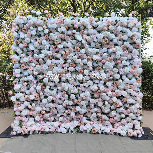2024 5d Roll up Flower Wall Backdrop 8x8 Wedding Wall Artificial Wedding Centerpieces Custom High Quality Silk Flower Free Shipping