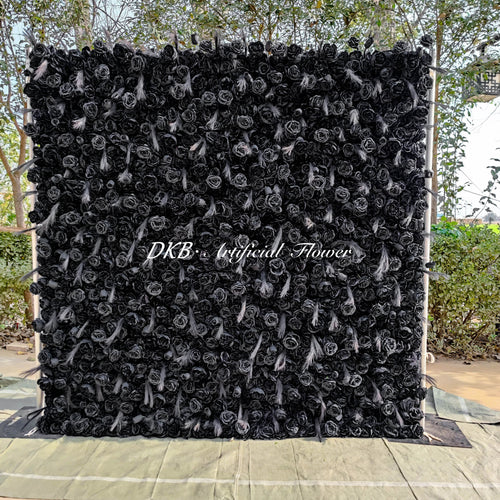 2024 Black Roses Pamaps Flower Wall Background Party Events Decorations Flower Wall 8ft X 8ft Fabric Roll-up-flower-wall Free Shipping
