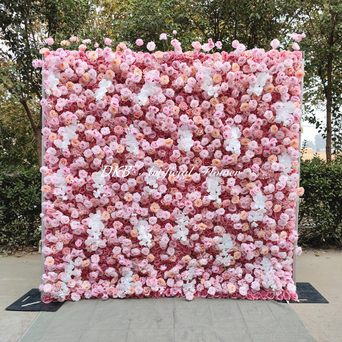 2024 New Arrival Silk Flower Wall Arrangement Factory Custom Roll up Flower Wall 8x8ft Artificial Purple Silk Rose Free Shipping