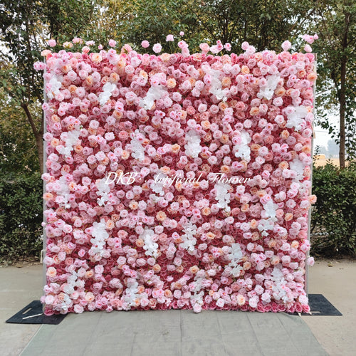2024 New Arrival Silk Flower Wall Arrangement Factory Custom Roll up Flower Wall 8x8ft Artificial Purple Silk Rose Free Shipping