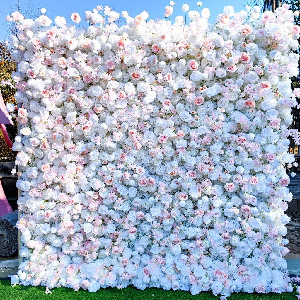 2026 NEW Design Soft Pastel Flower Wall Backdrop 8ft X 8ft Light Pink White Silk Rose 5D Flower Wall Bridal Shower Backdrop Free Shipping
