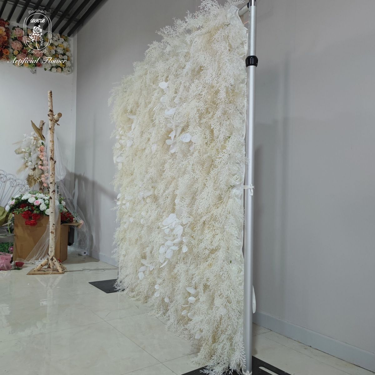 5D White Customized Artificial Flower Wall Panel Backdrop With Pampas for Wedding Indoor Outdoor Decoration Free Shipping