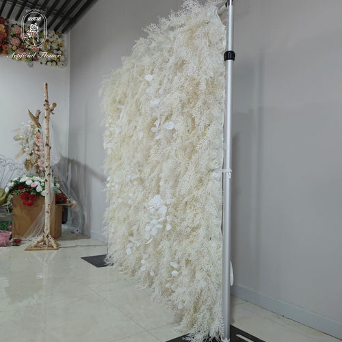 5D White Customized Artificial Flower Wall Panel Backdrop With Pampas for Wedding Indoor Outdoor Decoration Free Shipping