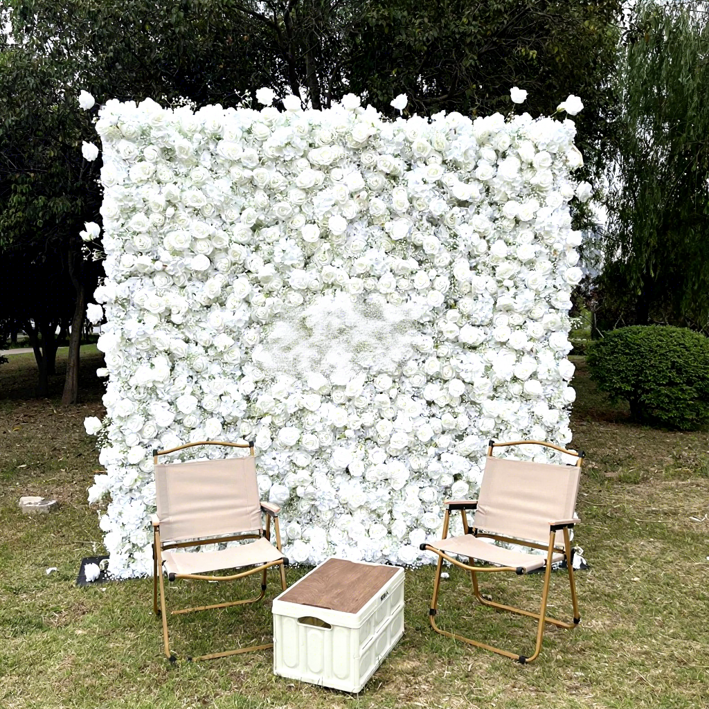 5D White Rose Artificial Flower Wall Wedding Floral Decoration Silk Flower Backdrop for Wedding Valentines Day Decoration Free Shipping