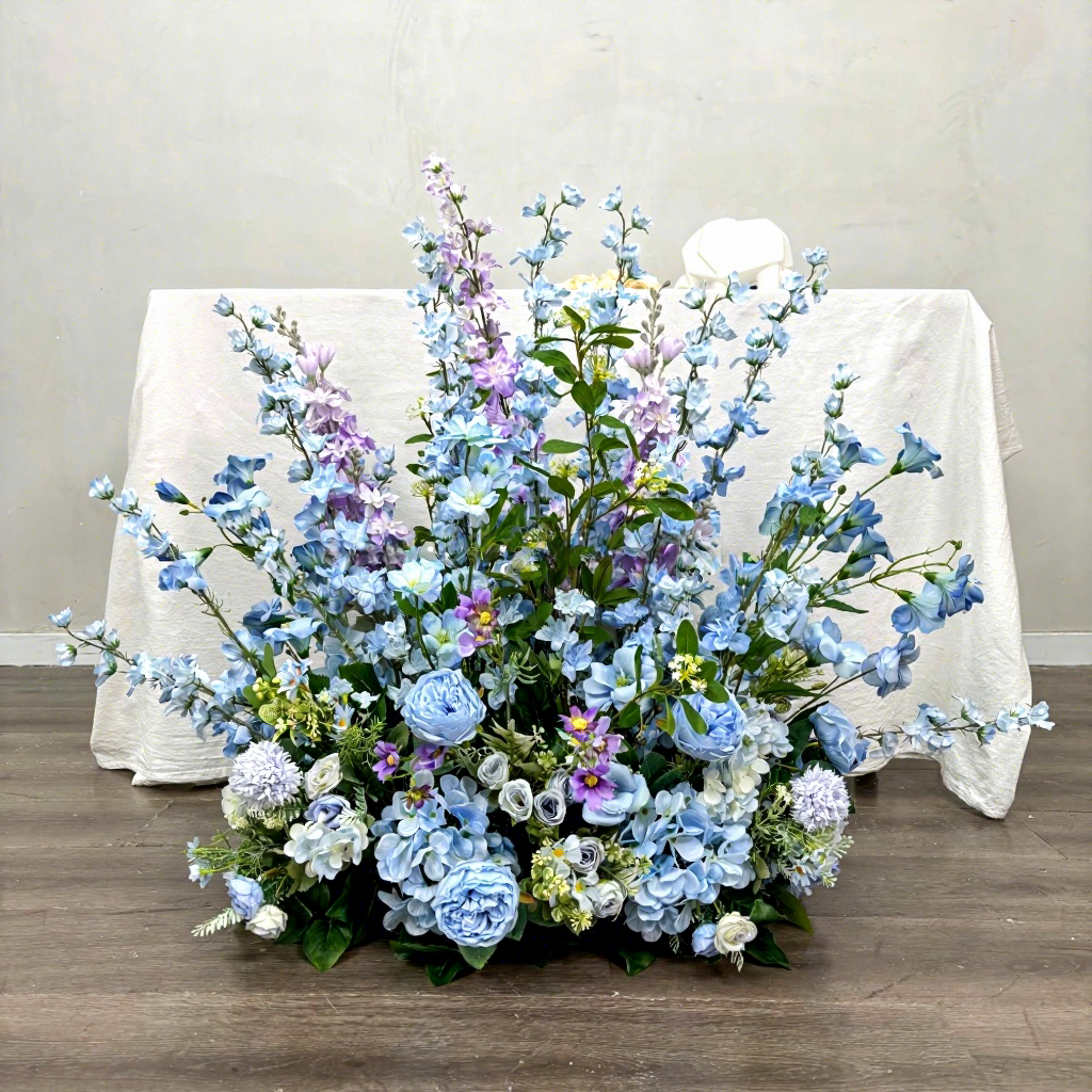 Artificial Aisle Flower Decoration Handmade 60cm Blue and Purple Artificial Delphinium Flower Arrangement for Wedding Aisle - Free Shipping
