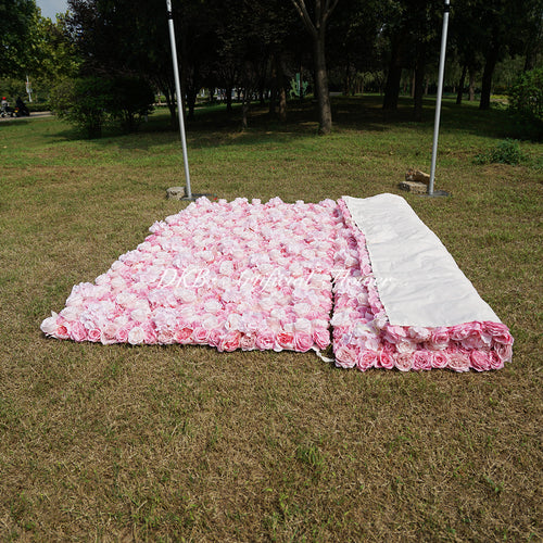 Artificial Factory Wholesale 2024 New pink Silk Rose 8ft X 8ft Roll up Flower Wall Backdrop for Decor Free Shipping
