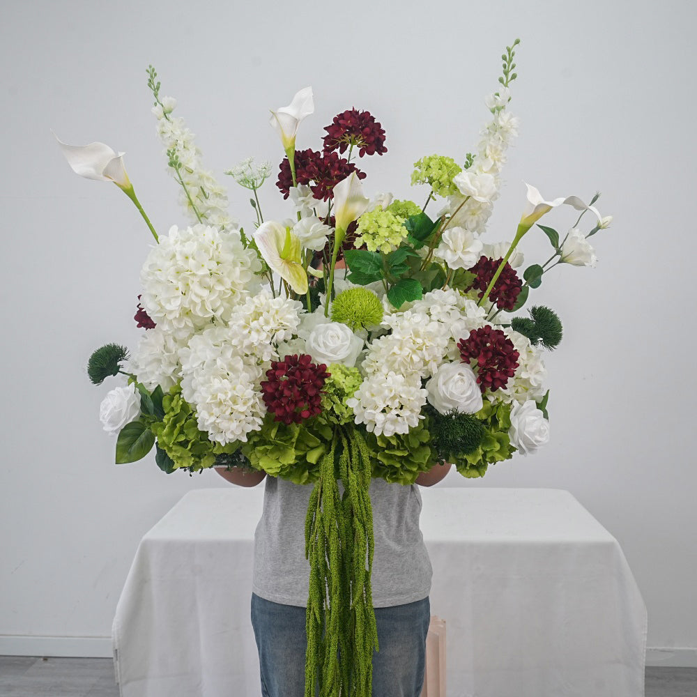 Artificial Flower Marriage Decoration White Green Burgundy Artificial Aisle Flower Runner Wedding Decorative Flowers - Free Shipping