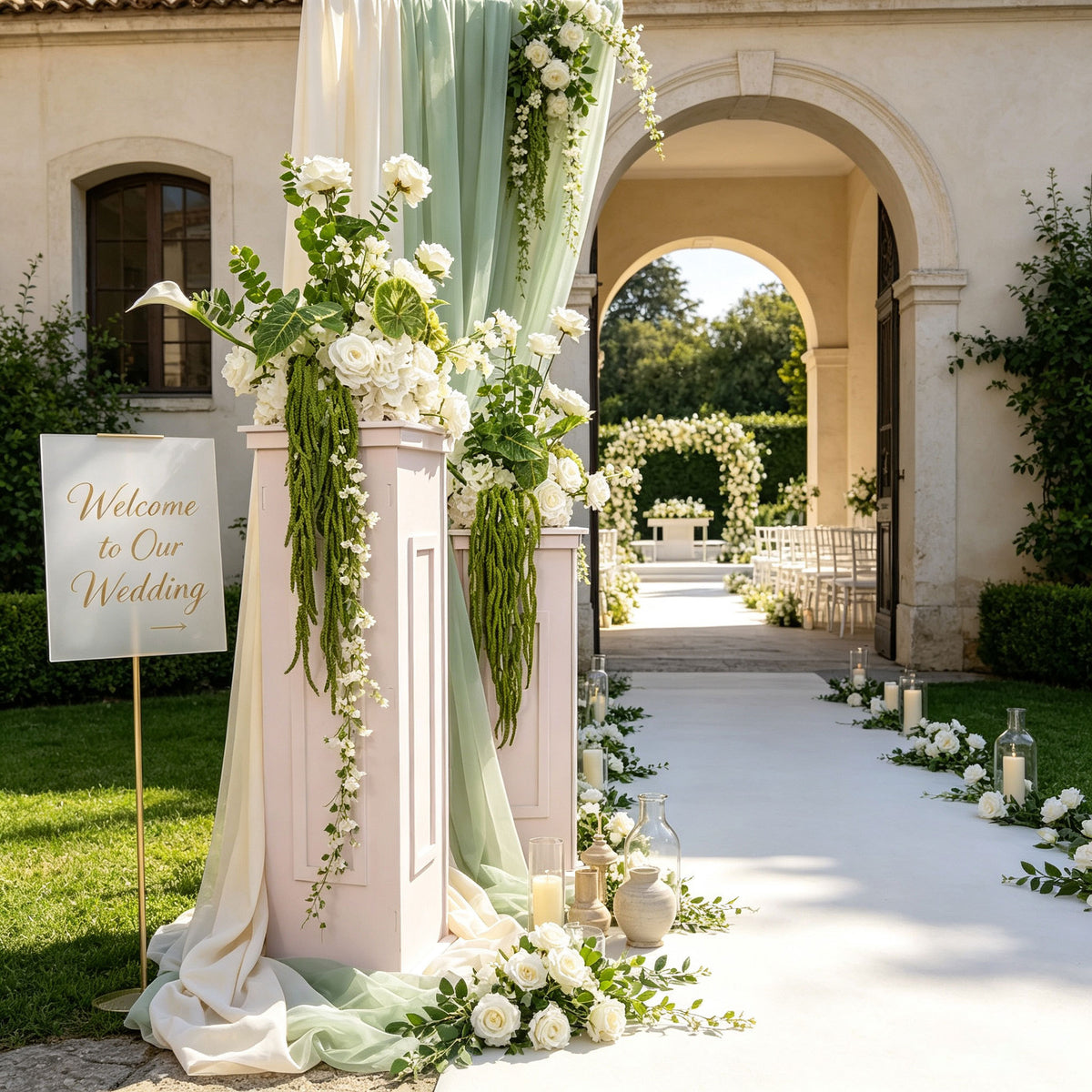 Artificial Flowers for Decoration Wedding Artificial Silk Flower White Green Design Flower Ball for Wedding Welcome Area - Free Shipping