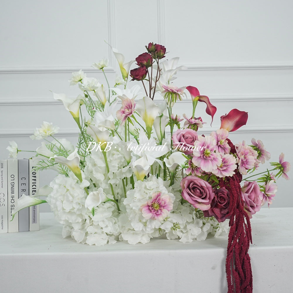 Custom Red White Mixed 70cm Artificial Calla Lily Aisle Flower Bouquet High Floral Arrangement for Elegant Wedding Decor - Free Shipping