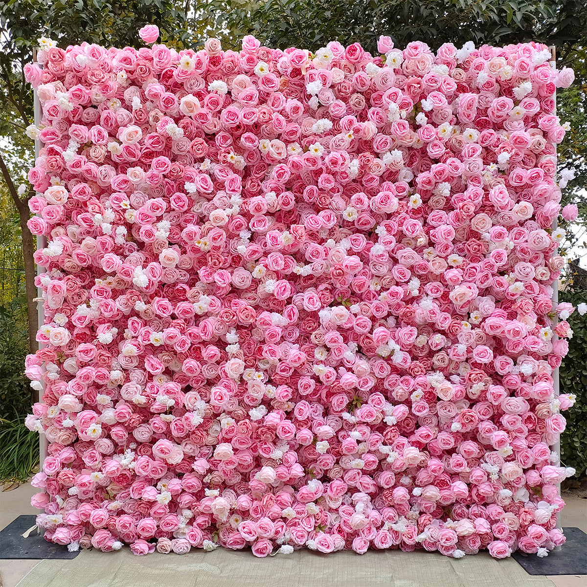 Customized Artificial Flowers Wall Wedding Decoration Pink Roller Curtain Flower Wall Wedding Background Square Shape Decor Free Shipping
