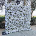 Factory Custom Indian Flower Wall High Quality White Silk Rose 8ft X 8ft Roll up Rose Wall Flowers Wall Free Shipping