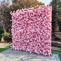 Factory Luxury Pink Silk Rose Flower Wall Backdrop 8ft X 8ft Custom High Quality Artificial Silk 5d Roll up Flower Wall Free Shipping