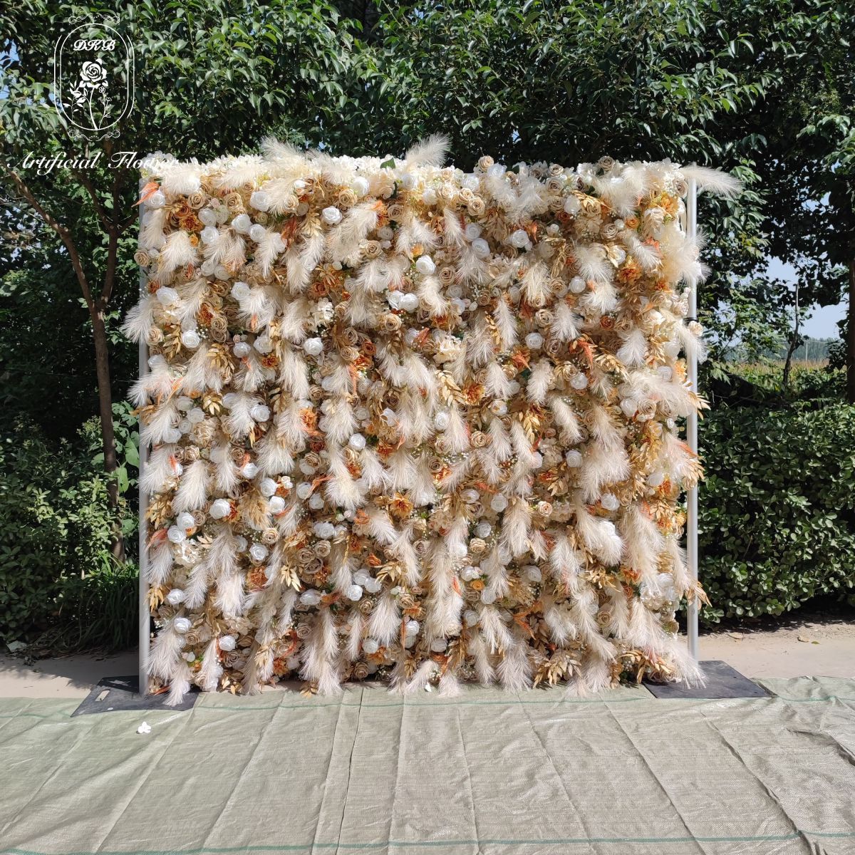 High Quality 5D Customized Nude Pampas 8ft Artificial Flower Wall Backdrop for Wedding Event Birthday Decoration Free Shipping