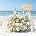 Most Popular White Pink Artificial Rose Baby's Breath Mixed Design Artificial Aisle Flower Wedding Floor Flower Arrangement - Free Shipping