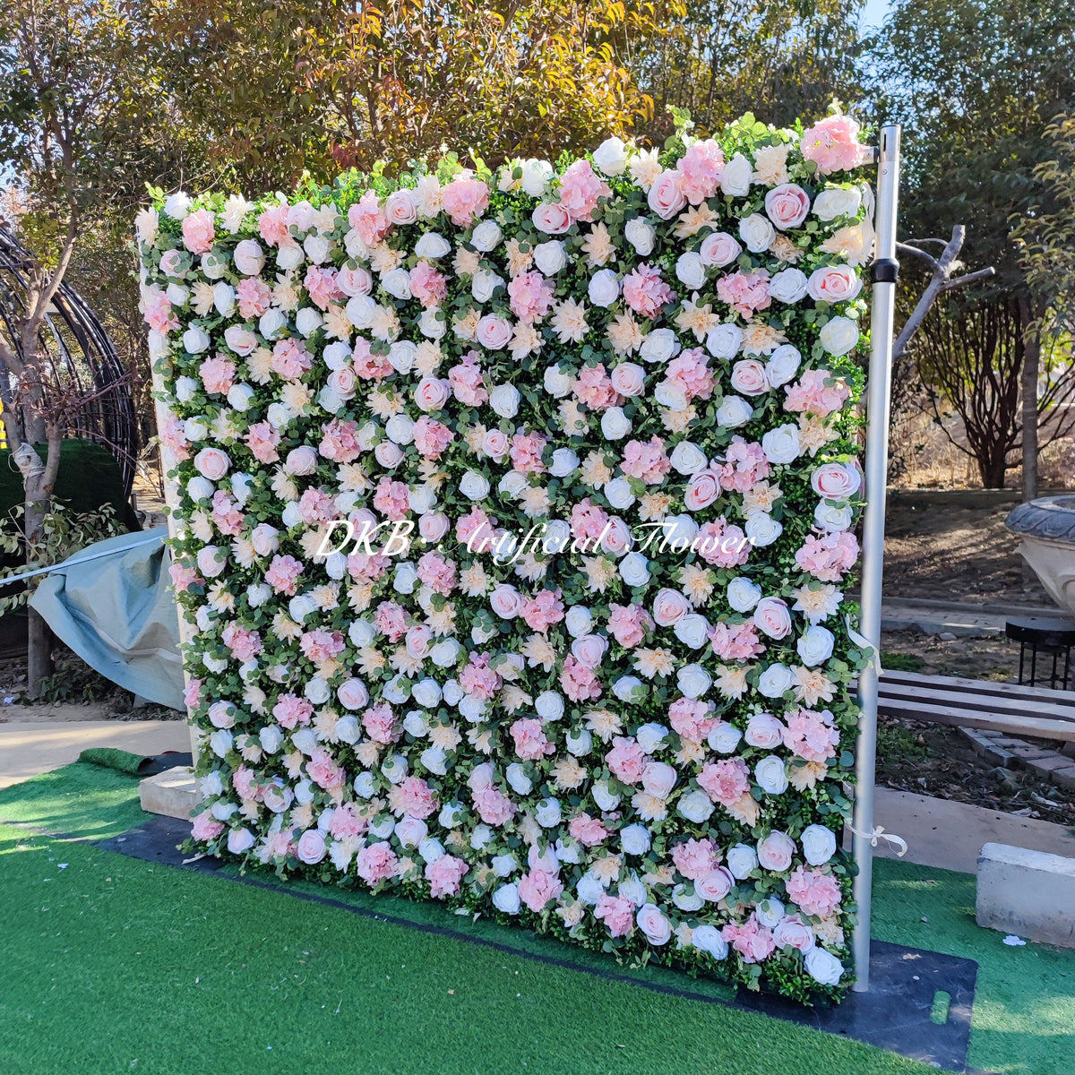 NEW Design Flower Wall Beautiful Artificial Silk Rose pink Greenery Roll up 8ft X 8ft Flower Wall Free Shipping