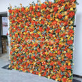 New 8ft by 8ft 5d Flower Wall Backdrop Orange Hydrangea Yellow Silk Rose Artificial Flower for Wall Decoration Free Shipping
