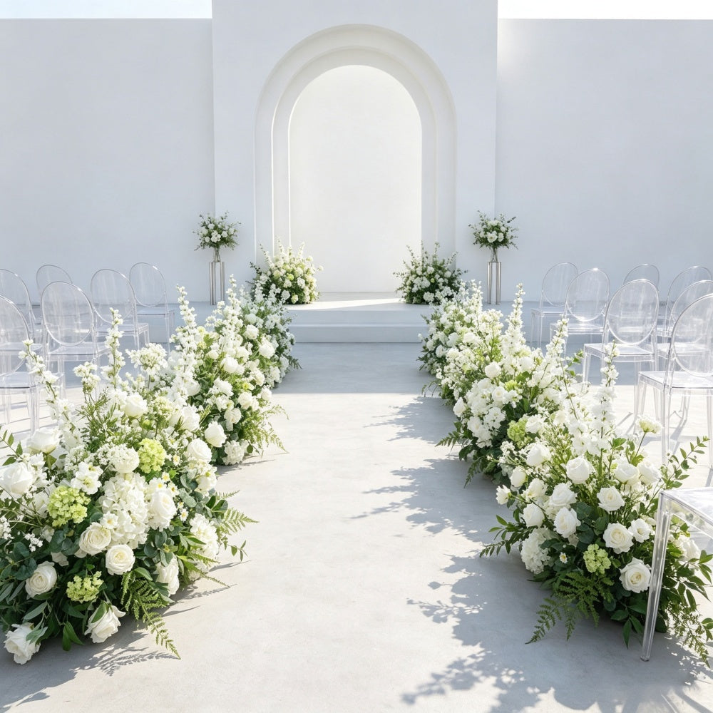 New Arrival Luxurious Wedding Aisle Flower Decoration 70cm White Green Silk Flower Arrangement Artificial Aisle Flower - Free Shipping