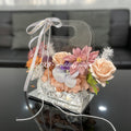 New Gift Idea Clear Plastic Flower Handbag Artificial Silk Real Touch Champagne Rose and Blush Pink Dahlia Flower Arragement - Free Shipping