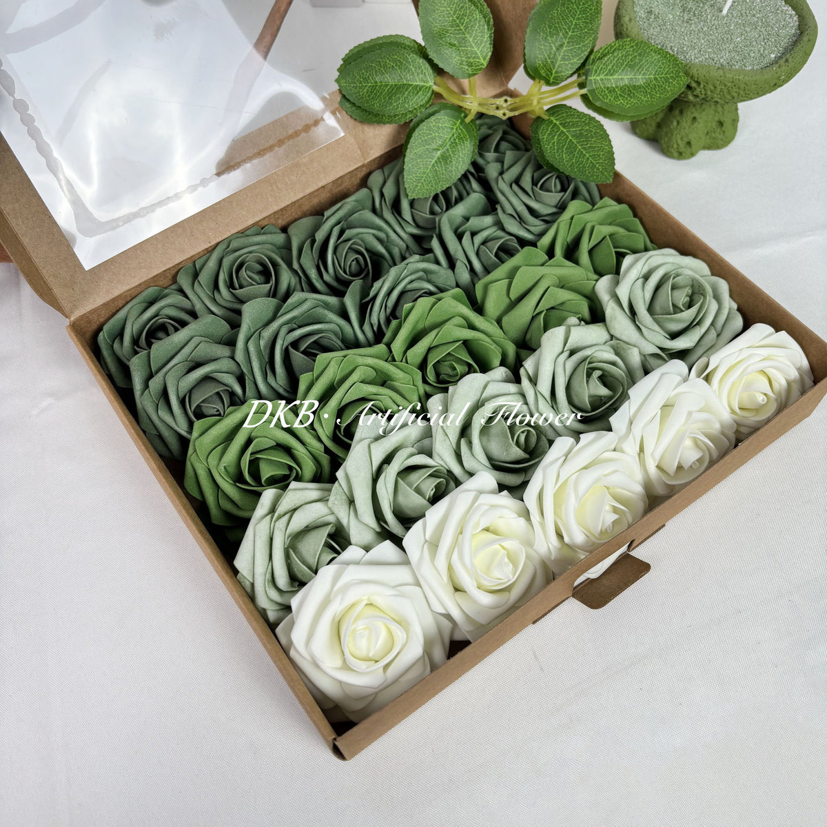 New Gradient Green White Silk Rose with 28*25cm Box Exquisite Valentine’s Day Gift Wedding Souvenir Gift - Free Shipping