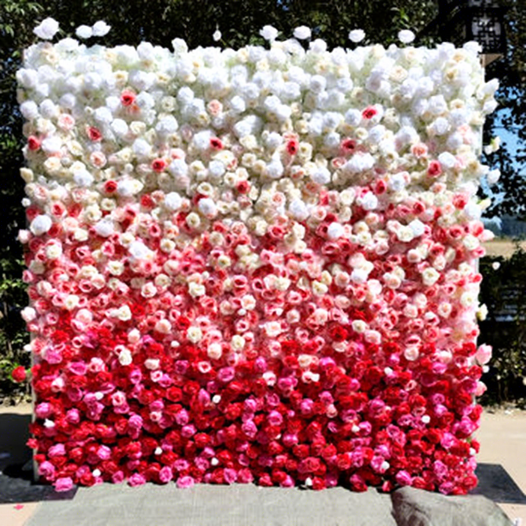 Popular Silk Flower Wall Arrangement Fabric Florable Rolled up Flower Wall Backdrop Mixed Silk Flowers Hot pink Wall Panels Free Shipping