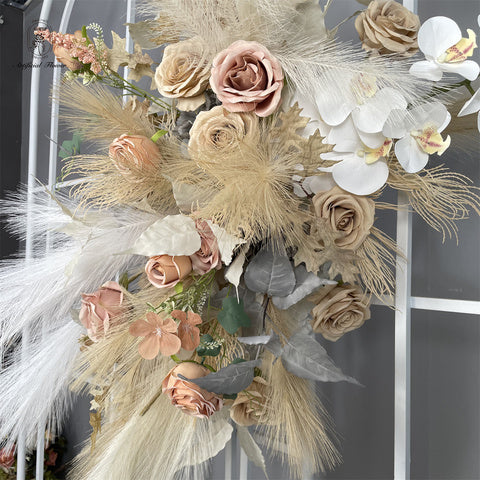 Wholesale Customized Wedding Party Decor Flower Row Pink Artificial Hanging Floral Arch Flower Arrangement Free Shipping