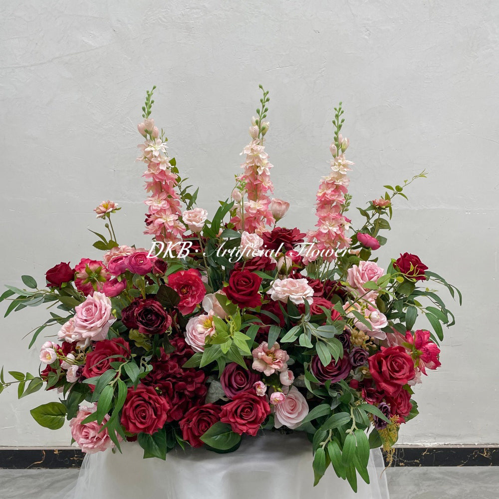 Wholesale Hot Sale Realistic Wedding Aisle Floral Floor Decoration Artificial Burgundy and Pink Flower Aisle Flowers - Free Shipping