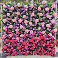 Craft Factory Custom Roll up Flower Wall 8x8ft Artificial Pink Purple Silk Rose 3d Flowers Wall for Wedding Decor Free Shipping