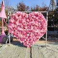 Custom Flower Wall Backsrop Fabric Heart pink Silk Rose 5d Roll-up Flower Wall Backdrop Free Shipping