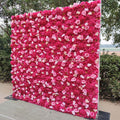 Factory Custom 3d Wedding Background Wall Decoration Flower Light Red Artificial Rose 8\*8 Roll Out Zip up Flower Wall Free Shipping