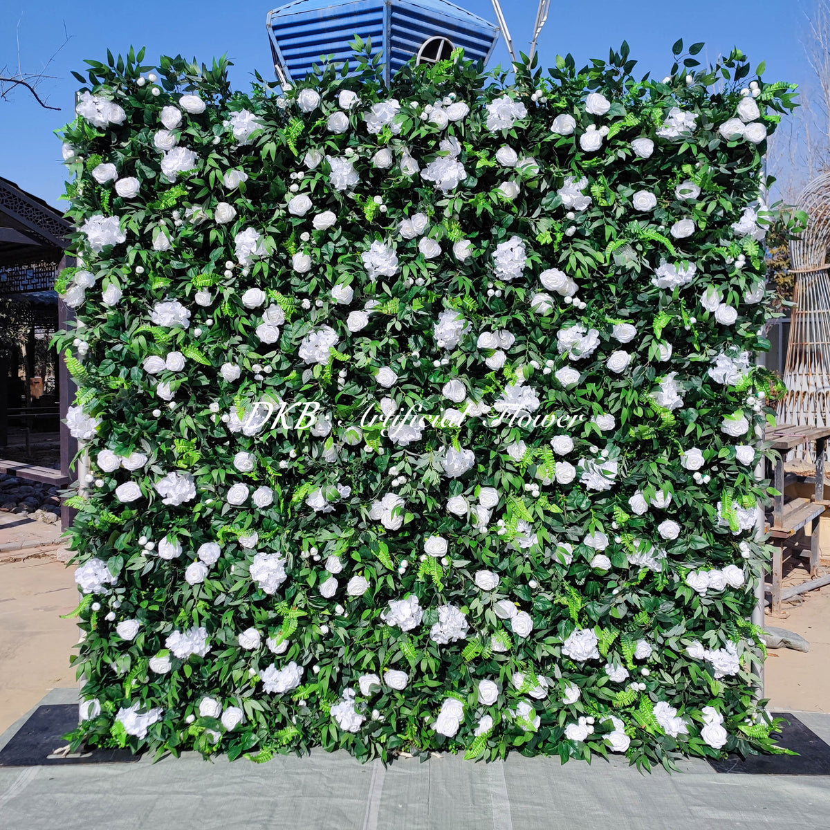 Factory Custom 8x8 Green and White Roll-Up Flower Wall Backdrop 240cm X 240cm Artificial Flower Wall for Mother's Day Occasions Free Shipping