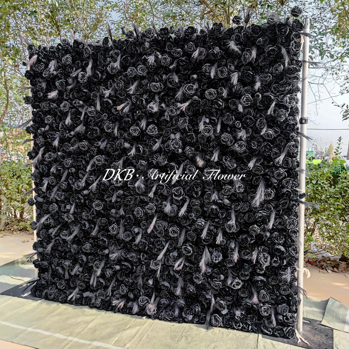 Factory Custom Flower Wall Panels 40x60 210x240 Black Silk Rose 8x8 Roll up Wall Small Flower Decor Free Shipping