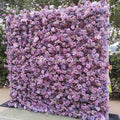 Factory Custom Handmade Roll-up Fabric Flower Wall(with Stand) 8ft by 8ft Roll up Purple Silk Rose Silk Flower Wall Arrangement Free Shipping