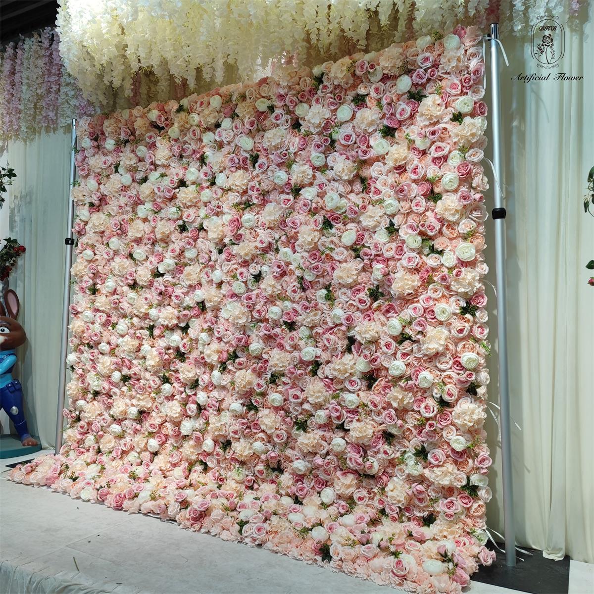 Factory Direct Sale 3D Cloth Flower Wall Panel pink Silk Rose Flower Backdrop Wall for Wedding Decor Free Shipping