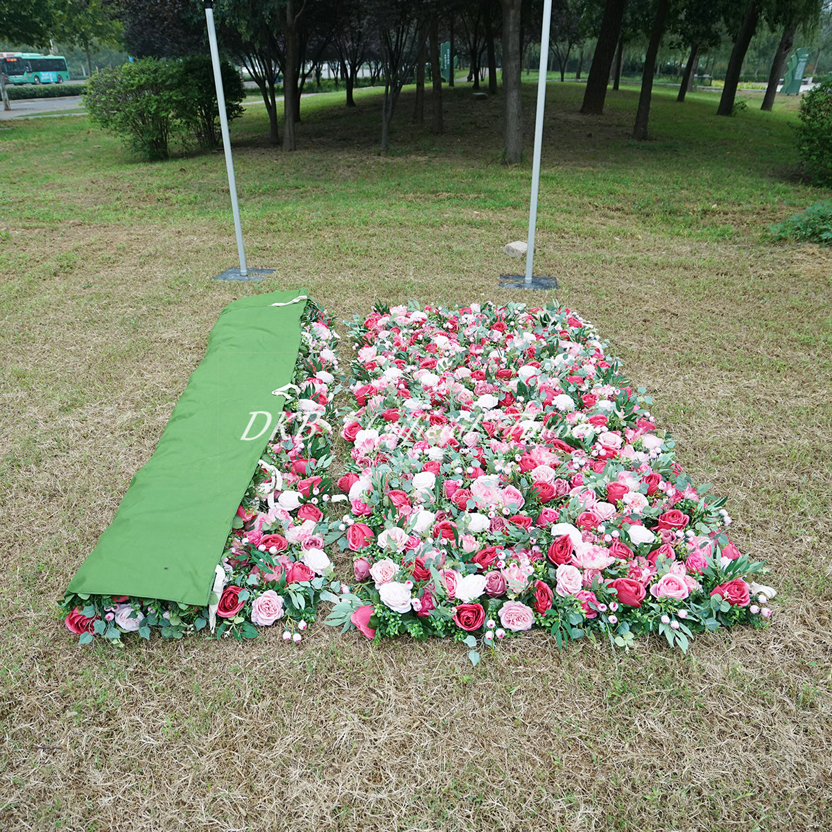 HQ107 New Design 5d Flower Wall Wedding Decoration Rose 8\*8 Roll up Zipper Flower Wall for Party Free Shipping