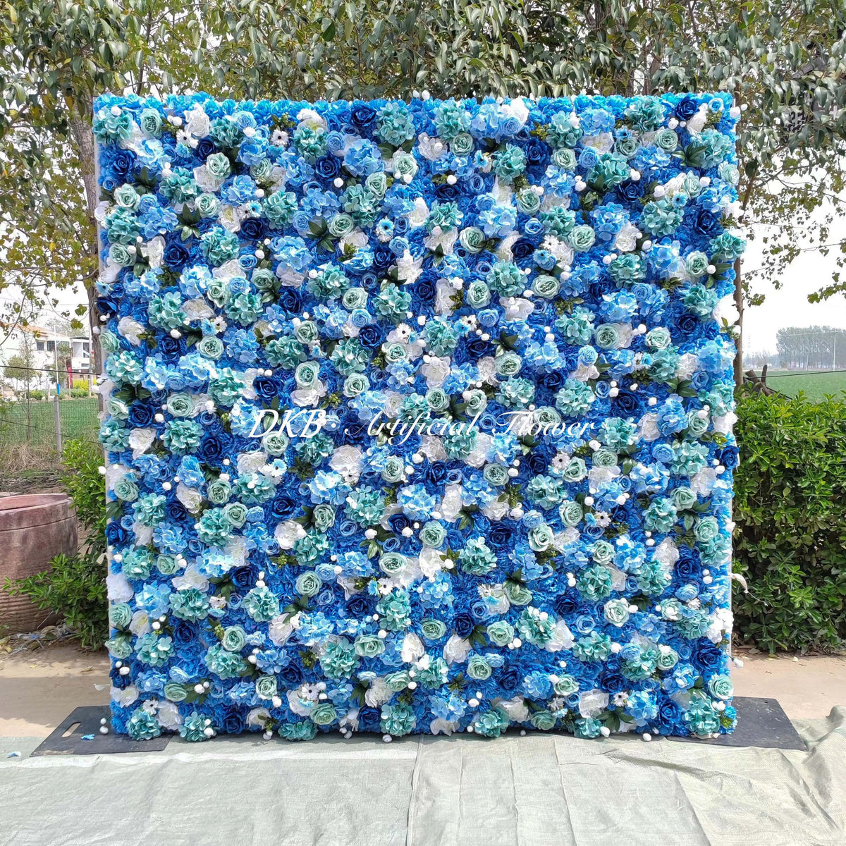 HQ116 Hot Sale 3d Blue Flower Panel Backdrop Rose Peony 8\*8 Roll up Zipper Wedding Flower Wall Decoration for Party Free Shipping