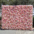 HQ117 Hot Sale 5D Pink Flower Panel Backdrop Rose Peony 8\*8 Roll up Zipper Wedding Flower Wall Decoration for Party Free Shipping