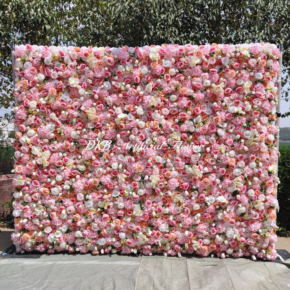 HQ117 Hot Sale 5D Pink Flower Panel Backdrop Rose Peony 8\*8 Roll up Zipper Wedding Flower Wall Decoration for Party Free Shipping